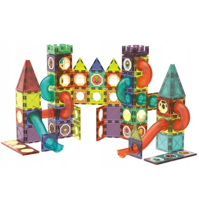 Image de KRUMAD Blocs de construction magnétiques 150 pièces - Jouets magnétiques avec lumière & circuit de billes pour enfants dès 3 ans - Construction magnétique stable, éléments lumineux