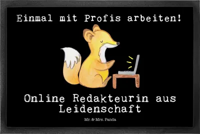 Produktbild von Mr. & Mrs. Panda Bodenvorleger Online Redakteurin Leidenschaft 50 x 75 cm - Schwarz - Geschenk, Schmutzfangmatte, Schuhabstreifer, Sauberlaufmatte, Abtreter, fußmatte