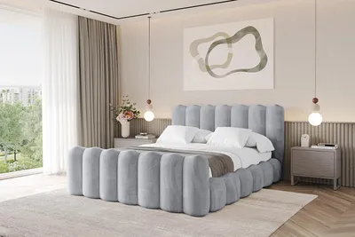 Produktbild von ALTDECOR Polsterbett mit Bettkasten - SORA-Z 200x200 Hellgrau , FußteilBett mit Matratze H3/H4, Kopfteil und Fußteil, Boxbett, Doppelbett mit Stauraum