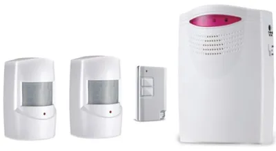 Imagen del producto de Alarma de movimiento inalámbrica, resistente a la intemperie, con sonido de 110 dB, alimentada por batería y con sensor PIR