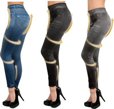 Produktbild von Slim Jeggings, 3er Set L/XL (38 bis 42), die einzigartige Hose mit dem innovativen 3-fach Effekt. Leggings, Bodyformer und Jeans: blau, grau, schwarz