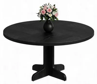 Image de Table ronde - Table de salle à manger - 119 cm - Pour 4 à 6 personnes - Structure en bois - Pieds incurvés - Design moderne - Noir