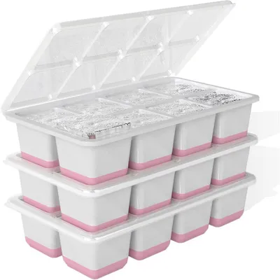 Productafbeelding van Siliconen ijsblokjesvormen met deksel, voor whiskey, set van 3, roze, ijsblokjes van 1,75 inch