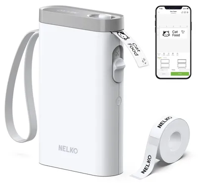 Obrázek produktu pro Štítkovací tiskárna - Bluetooth - 203 DPI - Bílá - Přenosná štítkovací tiskárna s páskou pro domácnost, kancelář a školu