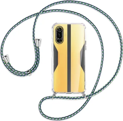 Produktbild von Handykette Backcover-Schutzhülle mit Band (Metall silberfarben) für Xiaomi Redmi K40 Gaming - grün/blau/weiß