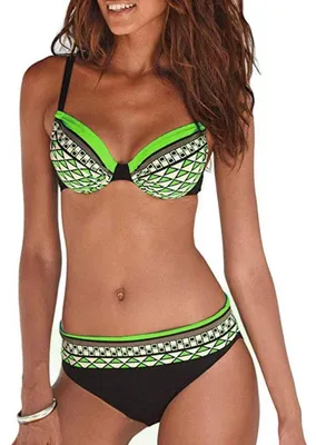 Produktbild von Bikini-Set Damen, zweiteilig - Verstellbare Träger - Gepolsterte Bügel-BH - Ethnisches Muster - Figurformend - Offener Rücken - Bikini