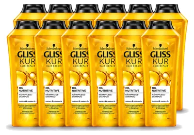 Productafbeelding van 12 flessen Gliss Kur Oil Nutritive shampoo voor droog en beschadigd haar, 400 ml - Voordeelverpakking - 12 stuks