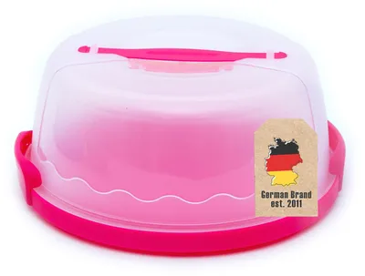 Produktbild von Intirilife Transportbox Behälter für Kuchen und Torten aus Kunststoff in Pink - 29.8 x 28.8 x 13.2 cm - Runder Transportbehälter Kuchenbehälter Tortenhaube mit Klickverschluss Kuchenbox mit Tragegriff