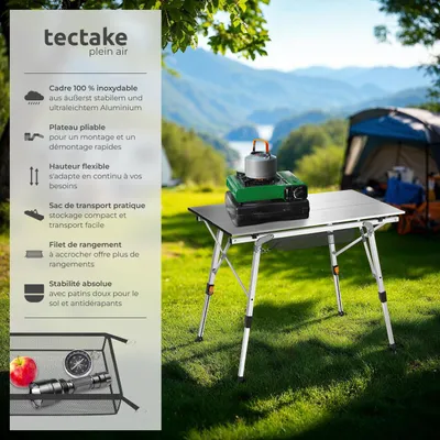 Image de Table de camping Tina en aluminium, pliable et réglable en hauteur - argent