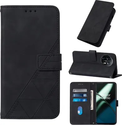 Produktbild von Hülle für OnePlus 11 Prägung Flip Leder Kartenfächer Schutzhülle mit Ständer Schwarz