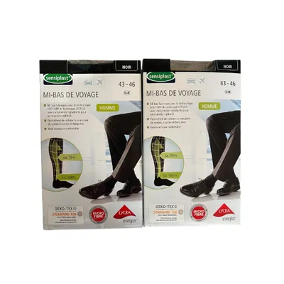 Produktbild von sensiplast Reise Kniestrümpfe, Schwarz, Größe 43-46, 2-Paar