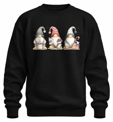 Imagen del producto de Camiseta de cuello redondo o sudadera con diseño de gnomo navideño, ideal para regalo, diseño navideño, uni, color negro, talla M