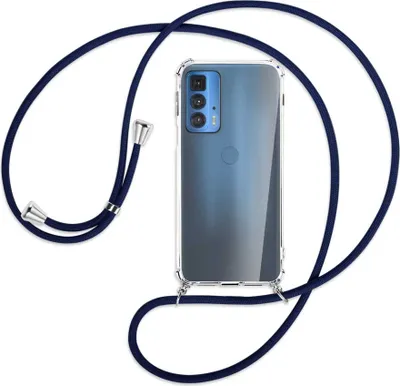 Produktbild von Handykette Backcover-Schutzhülle mit Band (Metall silberfarben) für Motorola Edge 20 Pro - dunkelblau