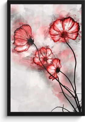 Produktbild von MuchoWow® MuchoWow® Gerahmtes Poster Blumen - Aquarell - Rot 40x60 cm - Poster mit zchwarzem Bilderrahmen - Papierdruck - Wandbilder