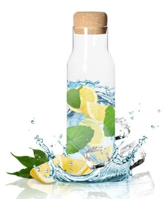 Image de Carafe en verre 'Pour' avec bouchon en liège - capacité 1,1 l - Carafe à eau avec bouchon - Carafe élégante pour eau, jus de fruits & vin transparent/naturel