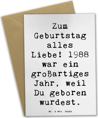 Produktbild von Mr. & Mrs. Panda Grußkarte Spruch 1988 Geburtstag - Weiß - Geschenk, weihnachtskarten, Geboren, Happy Birthday, Jahrgang, babykarte, genesungskarte, Geburtsjahr, Alter
