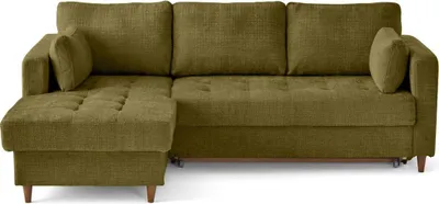 Produktbild von Lisa Design Anna - Ecksofa links 4-Sitzer Schlaffunktion und Bettkasten aus strukturiertem Samt , Olivgrün