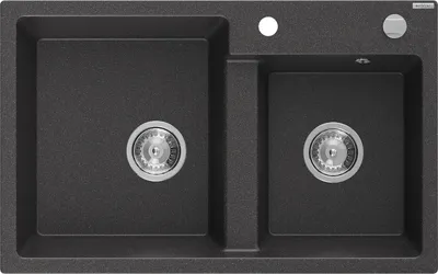 Produktbild von Mexen Tomas 2-Becken-Granit-Spülbecken 800 x 500 mm, Schwarz gesprenkelt, Siphon chrom - 6516802000-76