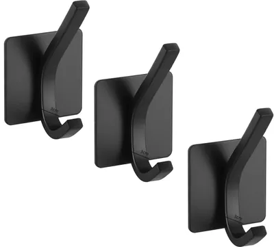 Produktbild von 3er Set Doppelhaken ohne bohren für Bad, Küche - Mehrzweckhaken selbstklebend - Handtuchhalter | 45x45 mm Klebehaken aus Edelstahl | Bademantelhaken Rostfrei | Kleiderhaken zum Kleben [schwarzmatt]