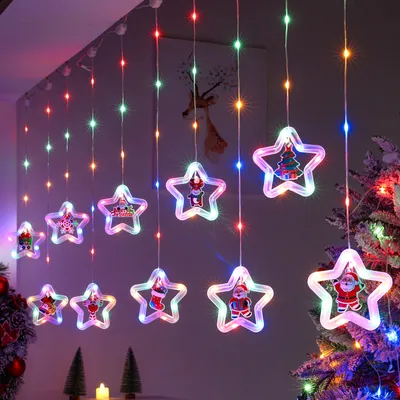 Produktbild von 3m Weihnachten LED Lichtervorhang 8 Lichtmodi Lichterkette Batteriebetrieben für Innen Fenster Party Weihnachtsdeko, Bunt