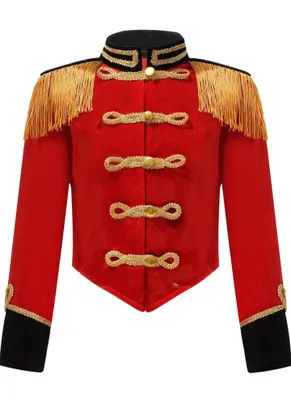 Produktbild von Kinder Zirkusdirektor Jacke Gr 158-164 Cm Rot Gold Ringmaster Kostüm Uniform mit Fransen Karneval Fasching Halloween Party Show