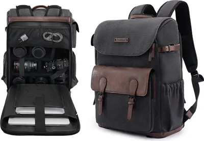 Obrázek produktu pro Cwatcun D128 brašna na fotoaparát batoh na fotoaparát fotografický batoh brašna na fotoaparát s velkou kapacitou a držákem na stativ 14palcová přihrádka na notebook pro ženy muže fotografy