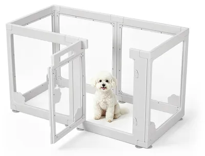 Image de Enclos pour chiens - Cage pour chiots - Porte verrouillable - Plastique recyclé - 60 cm de hauteur - 5/9 panneaux + 1 - Adapté pour l'intérieur et l'extérieur - Blanc