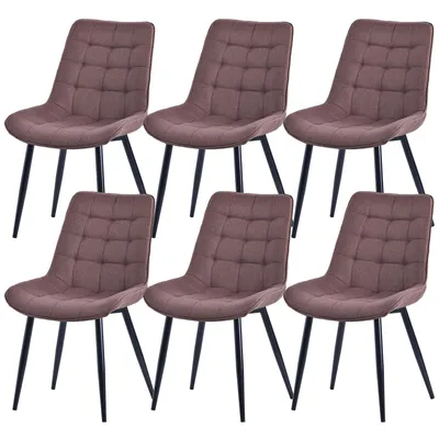 Image de Lot de 6 chaises de salle à manger HOMAVO – Chaises rembourrées avec dossier ergonomique, pieds en métal et revêtement en velours ou en coton et lin