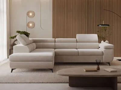 Produktbild von GrainGold Ecksofa L-Form Links Argon - Ecksofa mit Schlaffunktion und Bettkasten - Moderne Ecksofa, Wohnzimmer Ecksofa - Eckcouch Beige (Castel 15)