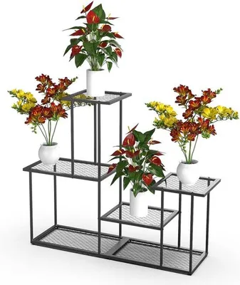 Immagine prodotto di Portavasi in metallo nero per interni ed esterni - 4 ripiani - portavasi - terrazzo e giardino - metallo nero