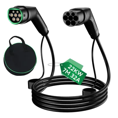 Produktbild von Puluomis Ladekabel 22kW 7m Typ 2/CCS Schnittstelle für Elektroauto, EV Ladekabel 3-phasig 16A, IP55 Wasserdicht mit Schutzhülle, Tasche