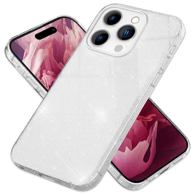 Produktbild von Glitzer Hülle für iPhone 15 Pro Hybrid Bling Case Silikon Handyhülle Schutz Etui Silber