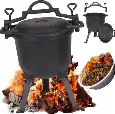 Produktbild von Jäger Gusseisenkessel mit Emaille-Beschichtung 11L - Standkocher für Lagerfeuer und Grill von Rossner