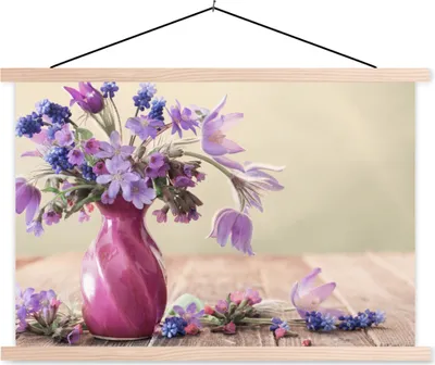 Produktbild von MuchoWow® Textilposter Frühling - Flieder - Stilleben 60x40 cm mit holzfarbenen Rahmen - Bilder