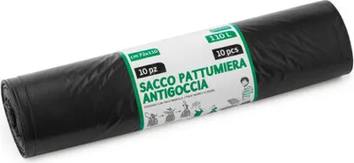 Immagine prodotto di Rotolo di 10 sacchi neri per rifiuti - 72x110 cm