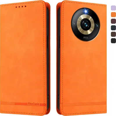 Image de Etui pour Realme Narzo 60 Pro, étui rétro en cuirPolyuréthaneavec support et fentes pour cartes Orange