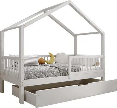 Obrázek produktu pro TIMBEE MURLO Postel Box house Dětská postel Dřevěná postel se zásuvkou - šedá - 90x200cm