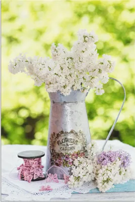 Produktbild von ARTland Wandbild Alu für Innen & Outdoor Flieder und Shabby Chic Stillleben II Größe: 60x90 cm
