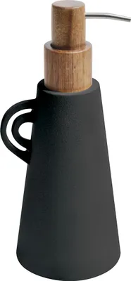 Obrázok produktu pre Dávkovač mydla Spirella Organic s pumpou, vyrobený z keramiky, objem 450 ml, pre elegantnú a praktickú kúpeľňu s moderným a prírodným dizajnom, farba: čierna, materiál: keramika a akácia alebo drevo