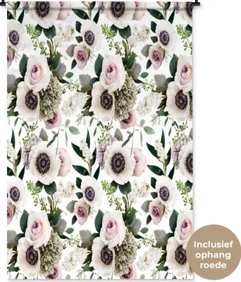 Produktbild von MuchoWow® Wandteppich Wandbehang Blumen - Rosen - Anemone 120x180 cm Tapisserie Dekoration Wandtuch - Schlafzimmer - Dekorationen für das Haus
