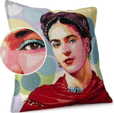 Produktbild von Dekokissen 45x45cm Kissenhülle mit Reißverschluss Sofakissen ohne Füllung Frida Kahlo Gobelin bunt