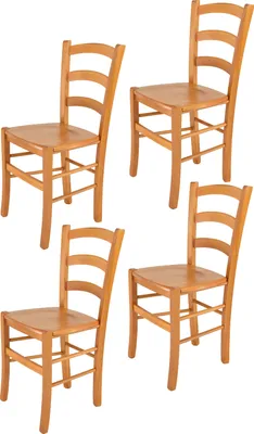 Produktbild von t m c s Tommychairs - 4er Set Stühle VENICE für Küche und Esszimmer, robuste Struktur aus lackiertem Buchenholz im Farbton Honig und Sitzfläche aus Holz