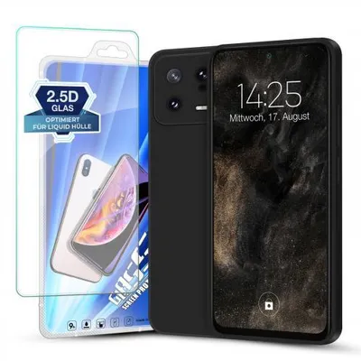 Produktbild von Liquid Silikon Hülle für Xiaomi 12 Serie - Farbe: Schwarz + 9H Displayglas - Modellkompatibilität: Für Xiaomi 13 5G