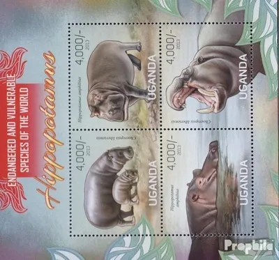Produktbild von Briefmarken Uganda 2013 Mi 3040-3043 Kleinbogen (kompl.Ausg.) postfrisch Flusspferde