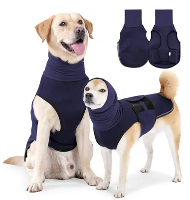 Immagine prodotto di Gilet calmante per cani con cappuccio e protezioni per le orecchie - Blu scuro, taglia S