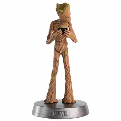 A 3D render of a Groot figurine on a circular base.