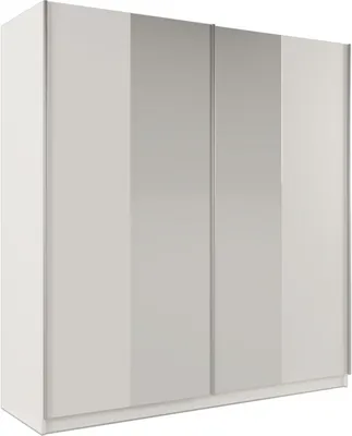 Produktbild von Furniture24 Kleiderschrank Praga 200 Schwebetürenschrank 4 Kleiderstangen Spiegel Schrank Schiebtür Weiß, 200 cm breit