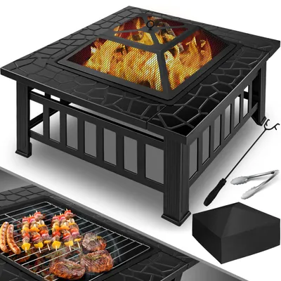 Produktbild von KESSER® Feuerstelle mit Grillrost & Grillzange Feuerschale 82x82x50cm, 3in1 Multifunktional Fire Pit für Heizung/BBQ Grill, Garten Terrasse , Metall Feuerkorb mit Schutzhülle Schürhaken Funkenschutz