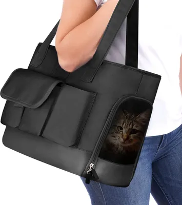 Produktbild von Katzentragetasche, Hundetragetasche, Haustiertragetasche, faltbare, wasserdichte Hundetasche aus hochwertigem Kunstleder und Oxford-Stoff