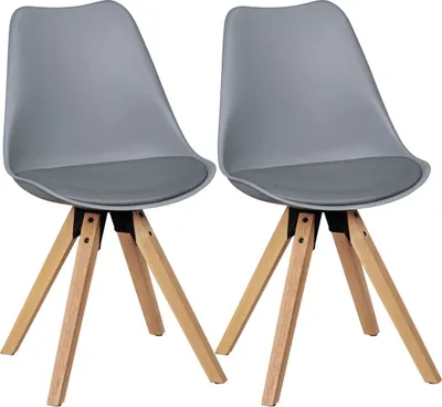 Produktbild von 2er Set Retro Esszimmerstuhl LIMA grau, Polsterstuhl Skandinavisch Rückenlehne, Küchenstuhl Kunstleder gepolstert